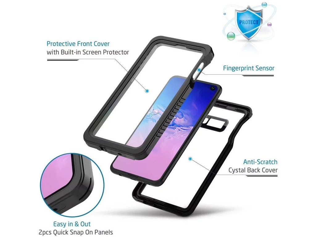 Galaxy S10e Case, IP68 Fluid Dustproof Shockproof Case with Built-in Display Protector, Full Body Sealed Fluid Protective Clear Cover for S10e