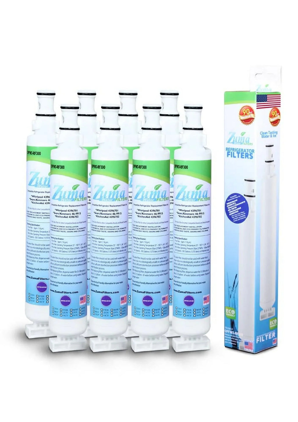ZUMA Brand , Liquid and Ice Filter , Model # OPFW3-RF300 , Compatible with Whirlpool® EFF-6001A - 8 Pack - Made in U.S.A.