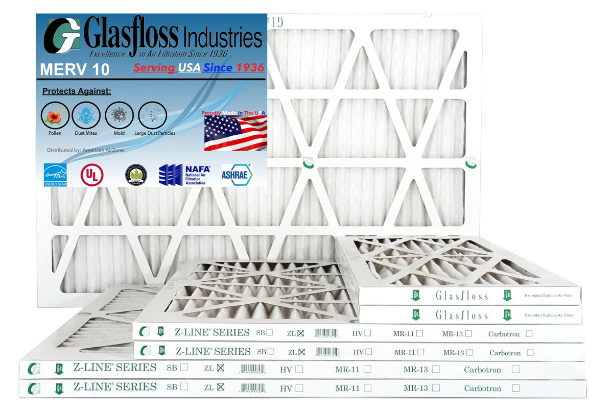 Glasfloss 20x36x1 - MERV 10 -Qty:6 - Furnace Air Filter - Made in USA (Actual Size: 19.5 x 36.5x7/8 inch)