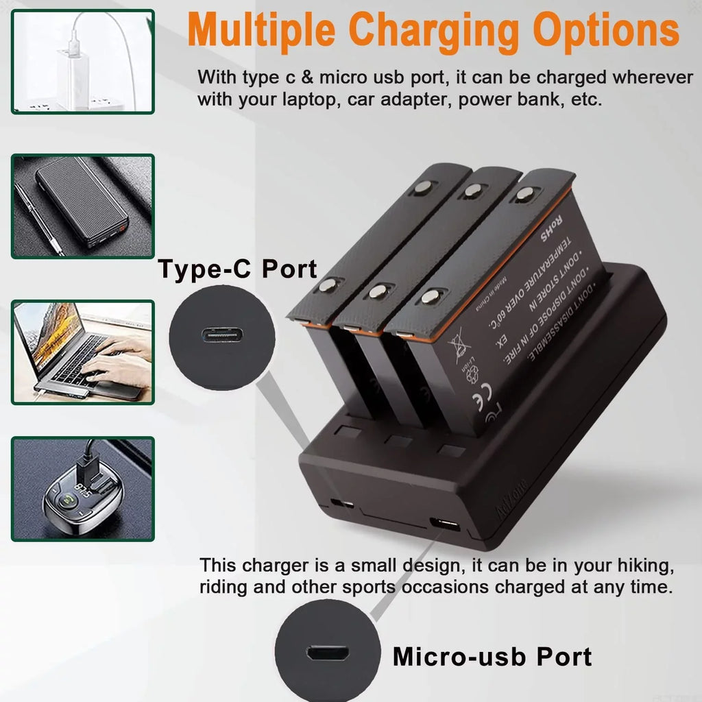 Insta360 ONE X2 Replacement Batteries 2-Pack and 3-Channel USB Charger Compatible with Insta360 ONE X2 360 Camera(Not Fluid