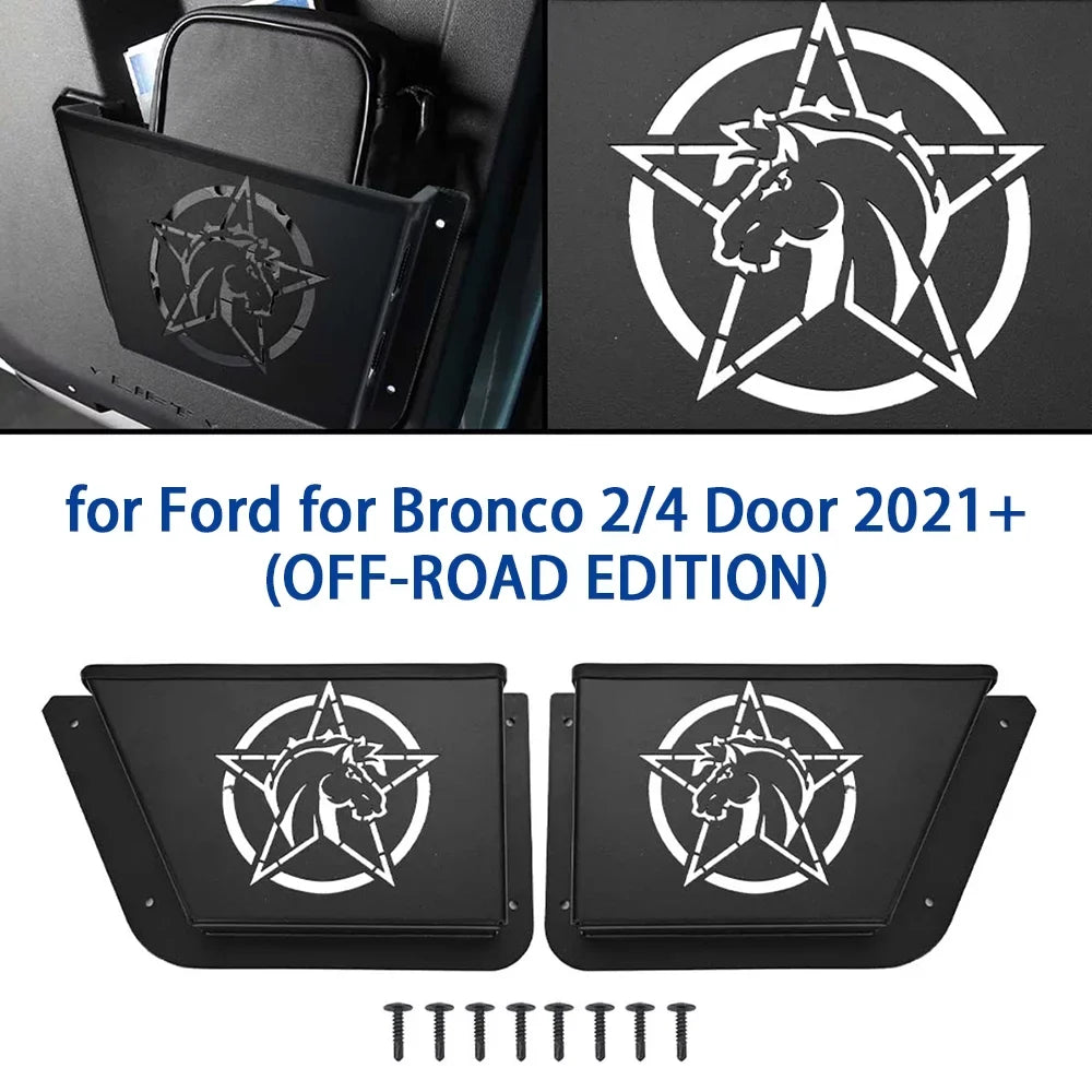 ALLTIMES Rear Door Panel Pocket Organizer Box for Ford for Bronco 2/4 Door 2021+(OFF-ROAD EDITION), Black Metal Fluid Proof Dust Proof Scratch Resistance,1 Pair