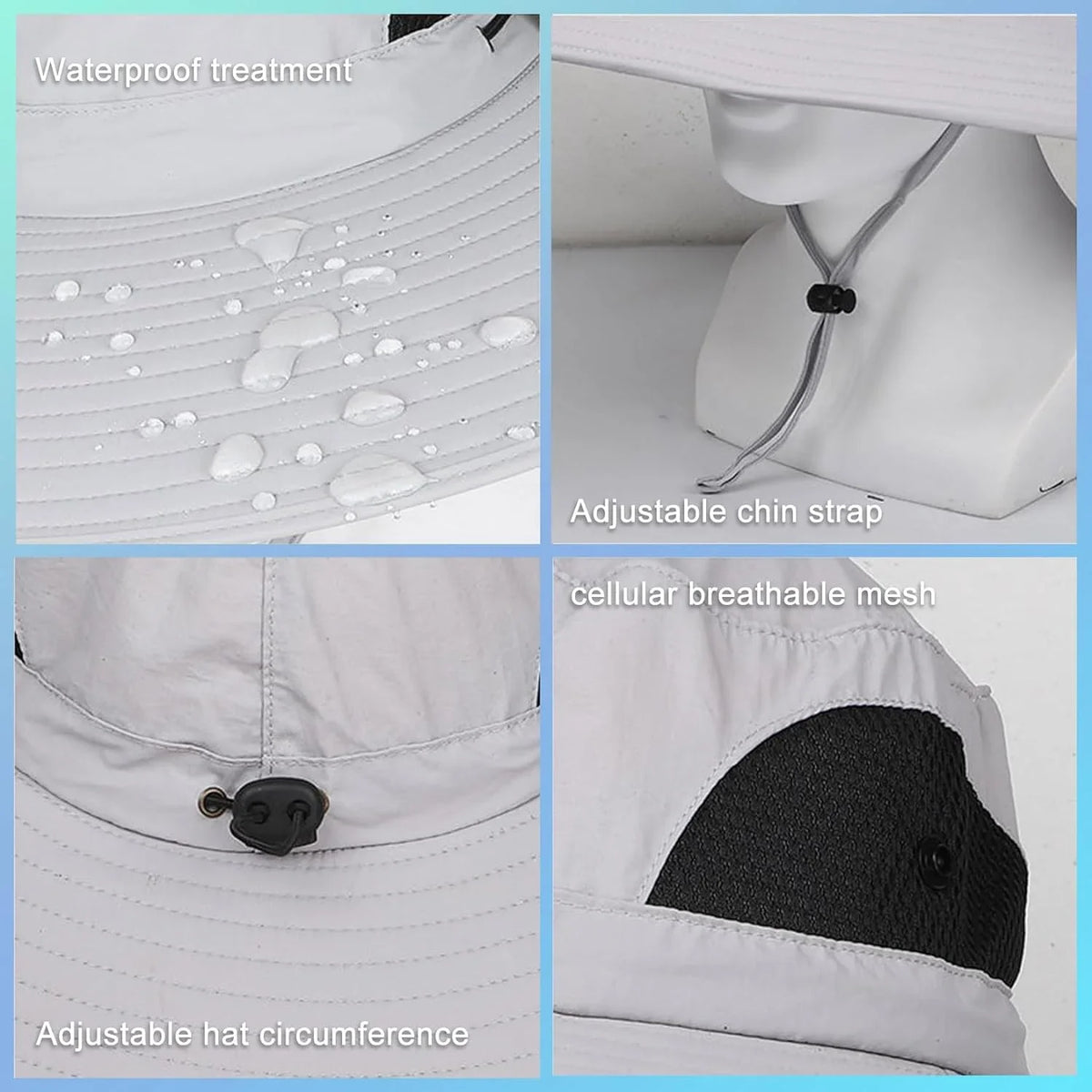 Men Sun Hat with 2 Solar Fan UPF 50+ Fishing Hats Wide Brim UV Protection Sun Hat, USB Charging