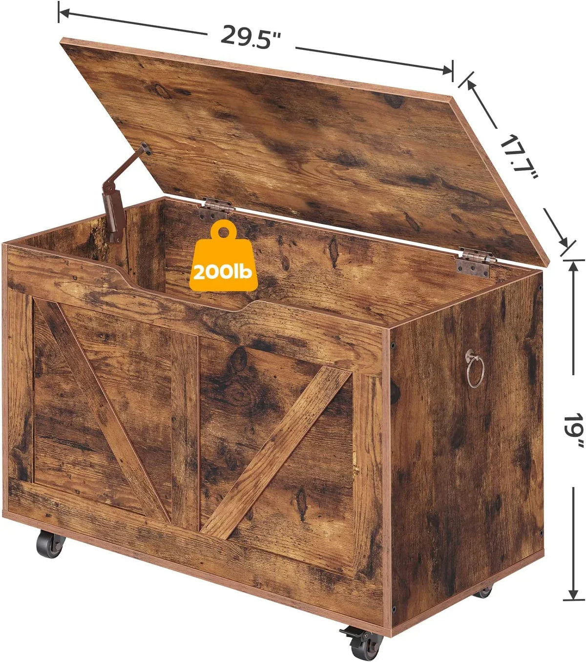 WAGEE Storage Chest, Storage Trunk on Wheels, Sturdy Storage Bench Supports 220 lb, Wooden Entryway Bench, Shoe Bench, Movable, Safety Hinge, U-Shaped Opening, Easy Assembly, Rustic Brown FG74CW01