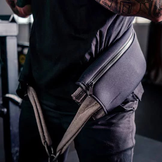 Belt Squat Cover By Abamt - For Weightlifting, Weight Belts, & Chains. For Pullups, Dips, Powerlifting. Black with lower back support.