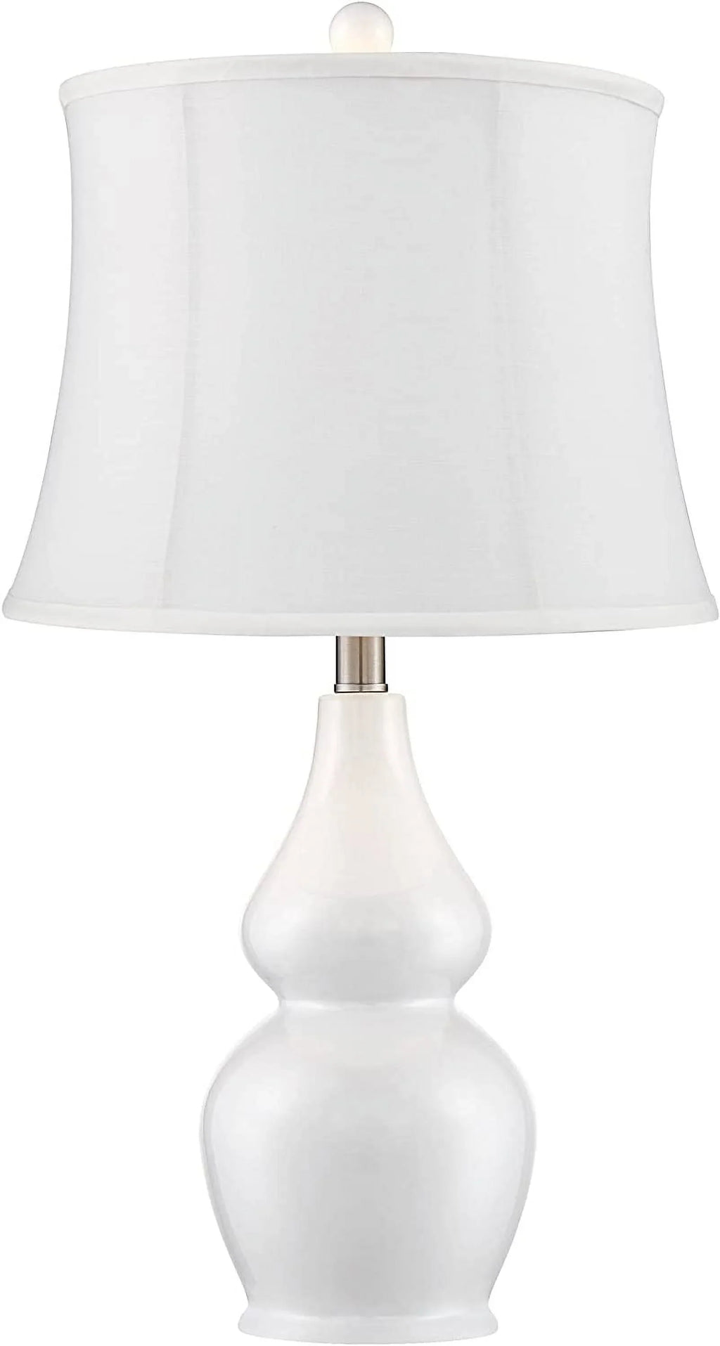 TJUNBOLIFE Lighting Jane Modern Table Lamps 25" Tall White Ceramic Double Gourd Softback Fabric Tapered Drum Shade for Bedroom Living Room House Home Bedside Nightstand Office Entryw