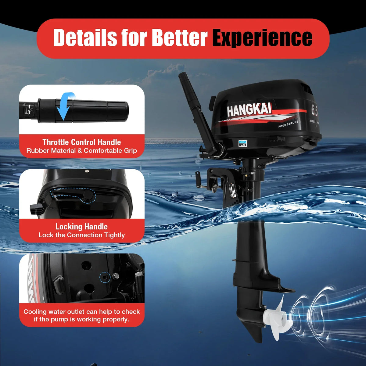 LOYALHEARTDY Outboard Motor 6.5HP 4 Stroke Boat Engine Fishing Boat Kayak Engine Fluid Cooling 123CC
