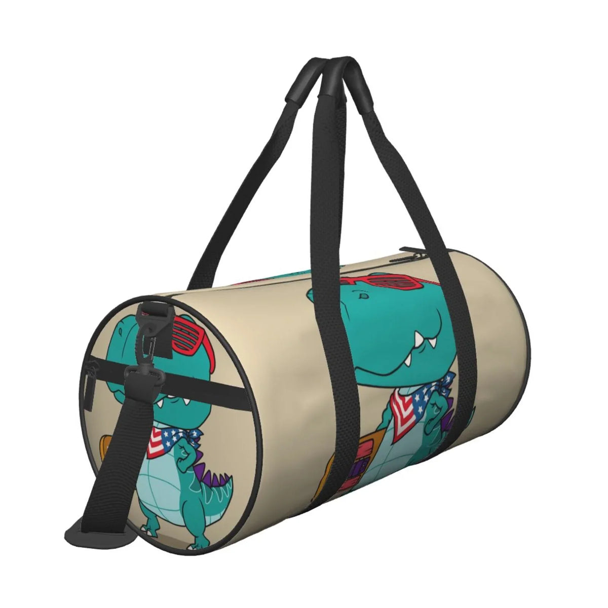 Coaee Cool Dino Playing Skateboard Large Capacity Travel Luggage Bag Cylinder Gym Bag Liquid Sports Bag with Pocket and Compartment