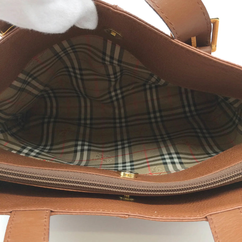 Pre-Owned BURBERRY Burberry Tote Bag Handbag Brown Leather Nova Check Ladies Men's Fashion (Good)