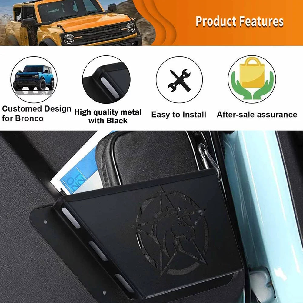 ALLTIMES Rear Door Panel Pocket Organizer Box for Ford for Bronco 2/4 Door 2021+(OFF-ROAD EDITION), Black Metal Fluid Proof Dust Proof Scratch Resistance,1 Pair