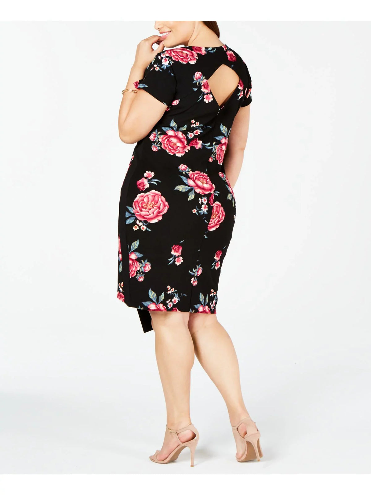 YOUNIQUE $49 Womens New Black Floral Short Sleeve Body Con Dress 3X Plus B+B