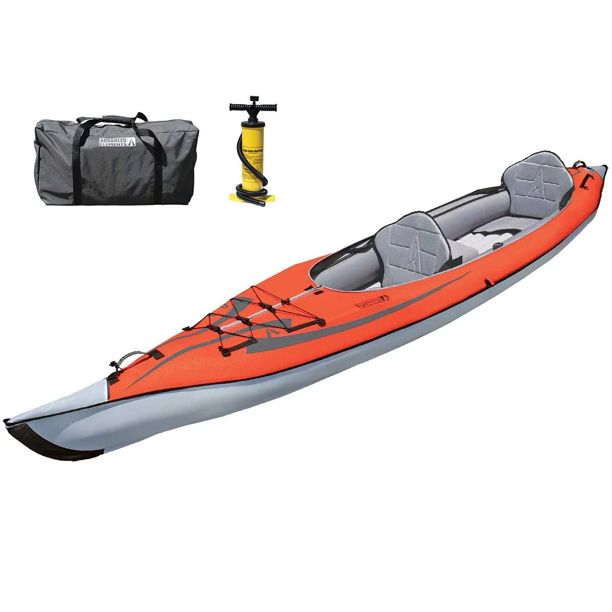 Advanced Elements AdvancedFrame® - Recreational Inflatable Kayak with Pump - Convertible Solo or Tandem Kayak - 15 ft - Red