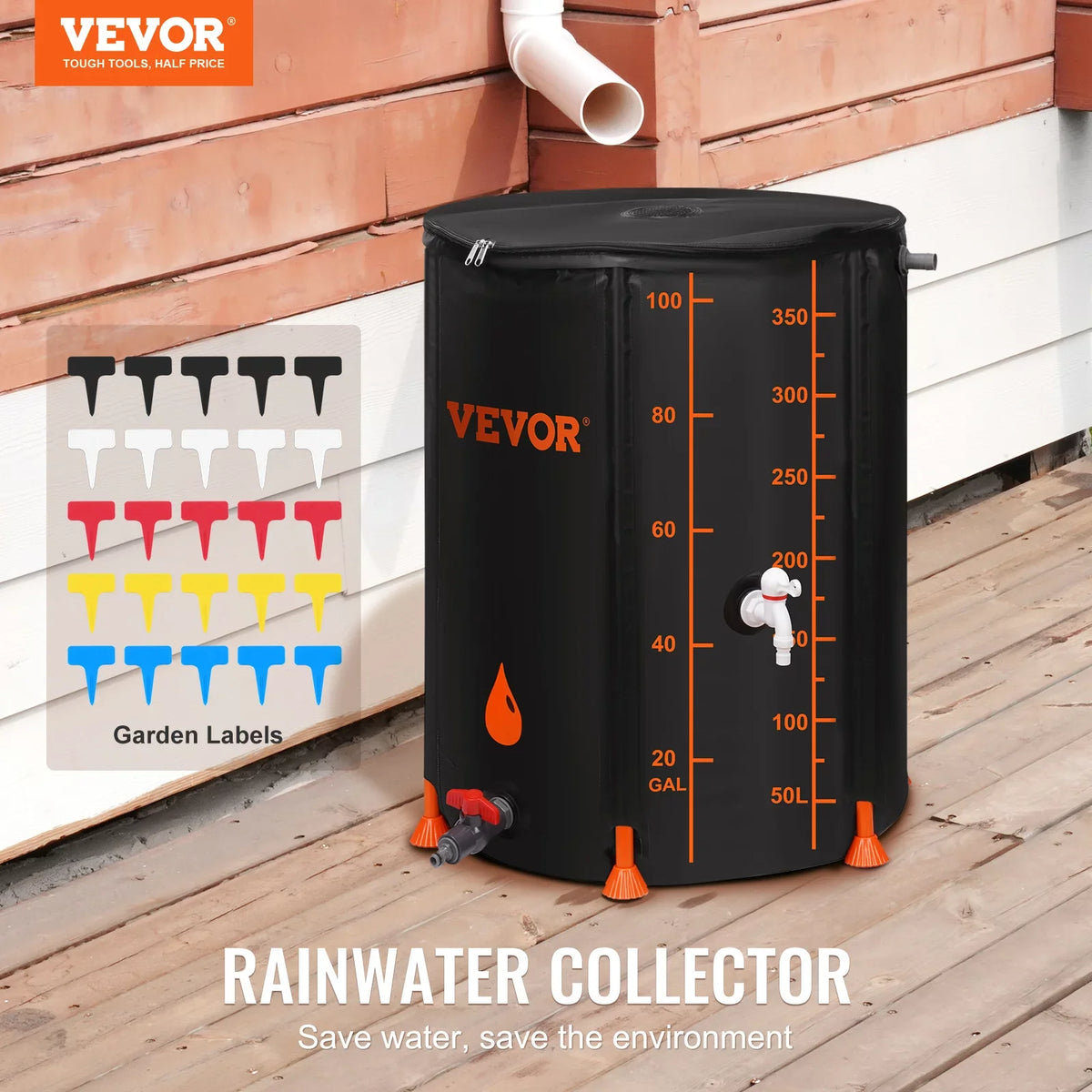 BENTISM Collapsible Rain Barrel, 100 Gallon Large Capacity, PVC Liquid Collection System Including Spigots and Overflow Kit, Portable Liquid Tank Storage Container