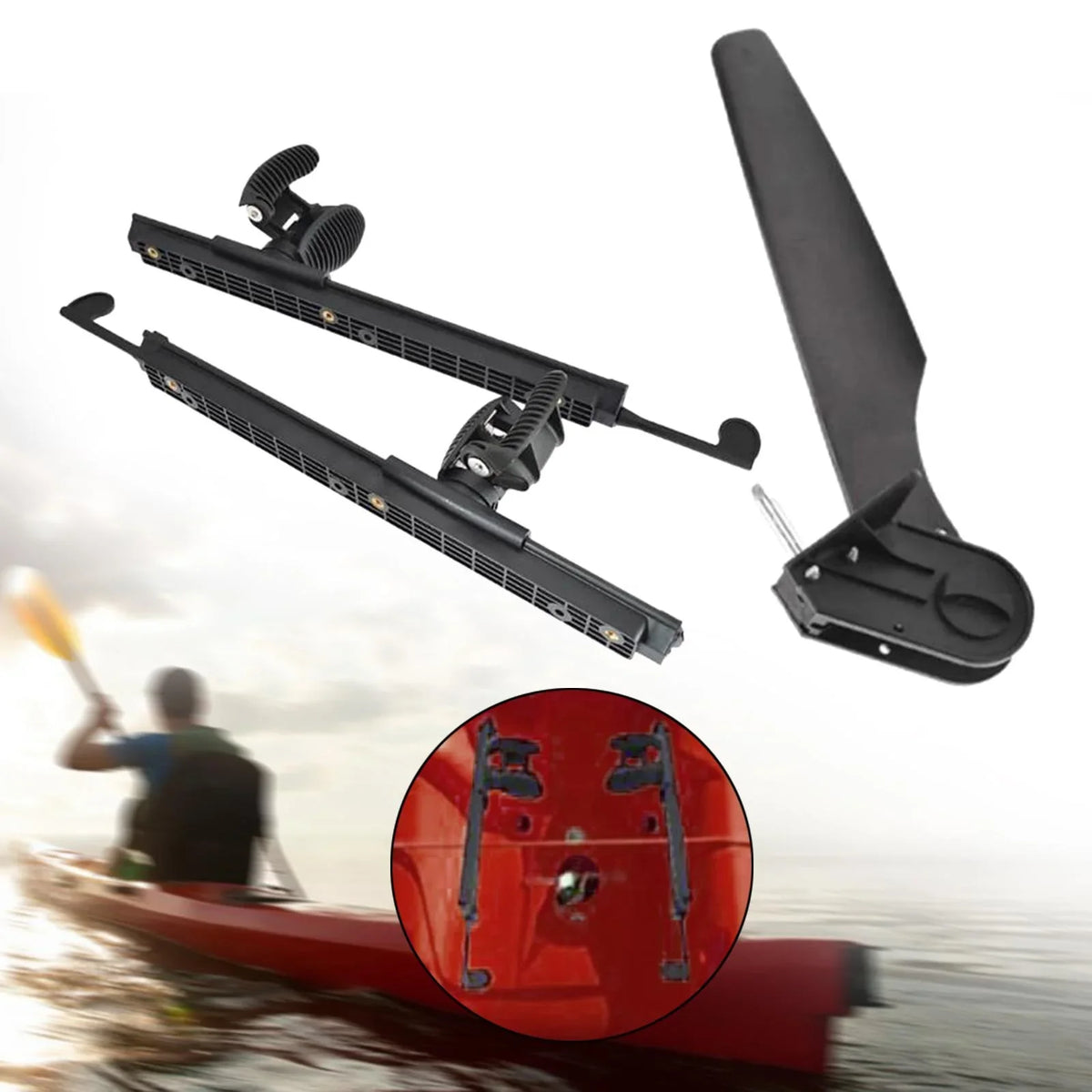 Tnarru Kayak Rudder Kayak Foot Pegs Boat Tail Fluid Rudder with Foot Brace Pedals for Fishing Boat Canoeing Marine Accessories