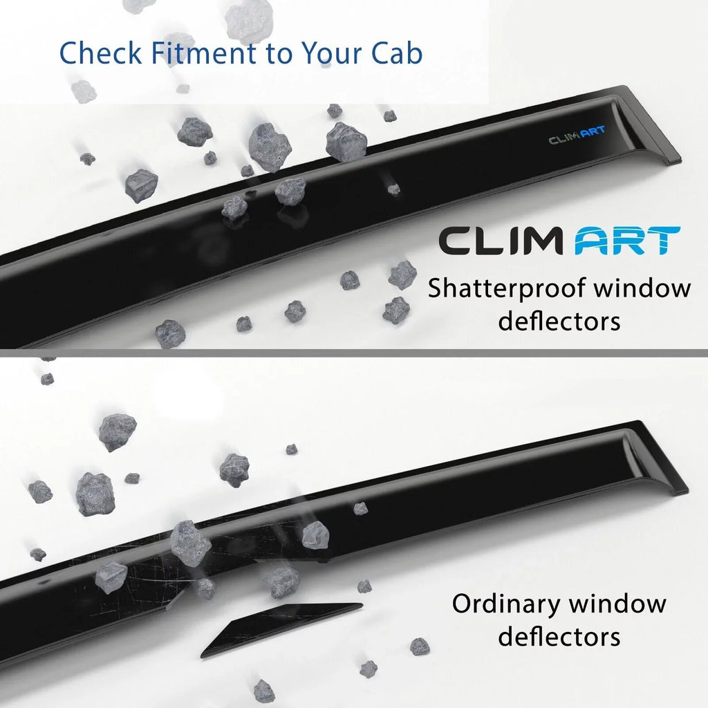 CLIM ART Incredibly Long-lasting Rain Guards Compatible with Chevrolet (Chevy) Silverado/GMC Sierra 1500 2019-2024 Crew Cab, Truck Accessories, Tape-on Window Deflectors, Vent Window Visors, 4pcs- 419160