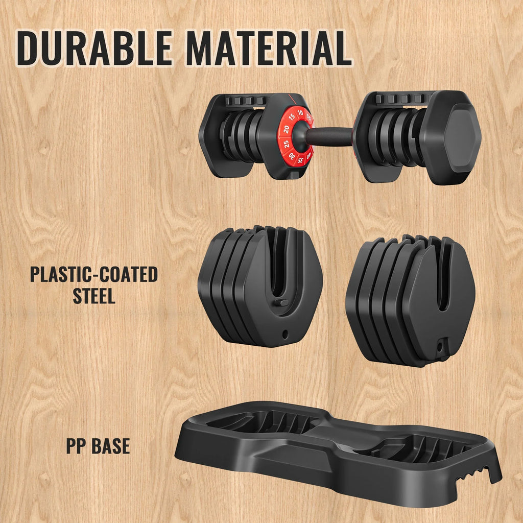 Powanli Adjustable Dumbbell Set, 10 in 1 Free Dumbbell for Men and Women, Black Dumbbell for Home Gym, Full Body Workout Fitness, Fast Adjust by Turning Handle (10 Gears/55 LB)