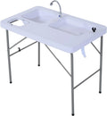 Folding Camping Table with Faucet and Dual Liquid Basins, Outdoor Fish Table Sink Station, for Picnic, Fishing, 40''