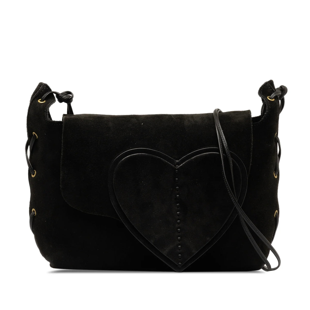 Pre-Owned Authenticated Gucci Heart Crossbody Suede Leather Black Crossbody Bag Unisex (Good)