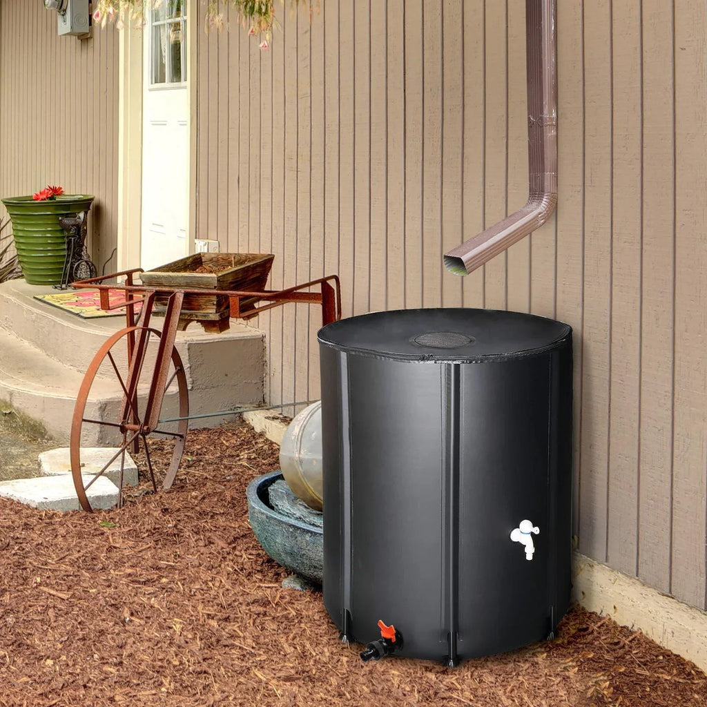 Portable Rain Barrel Liquid Collector Tank with Spigot Filter Black 50 Gallon