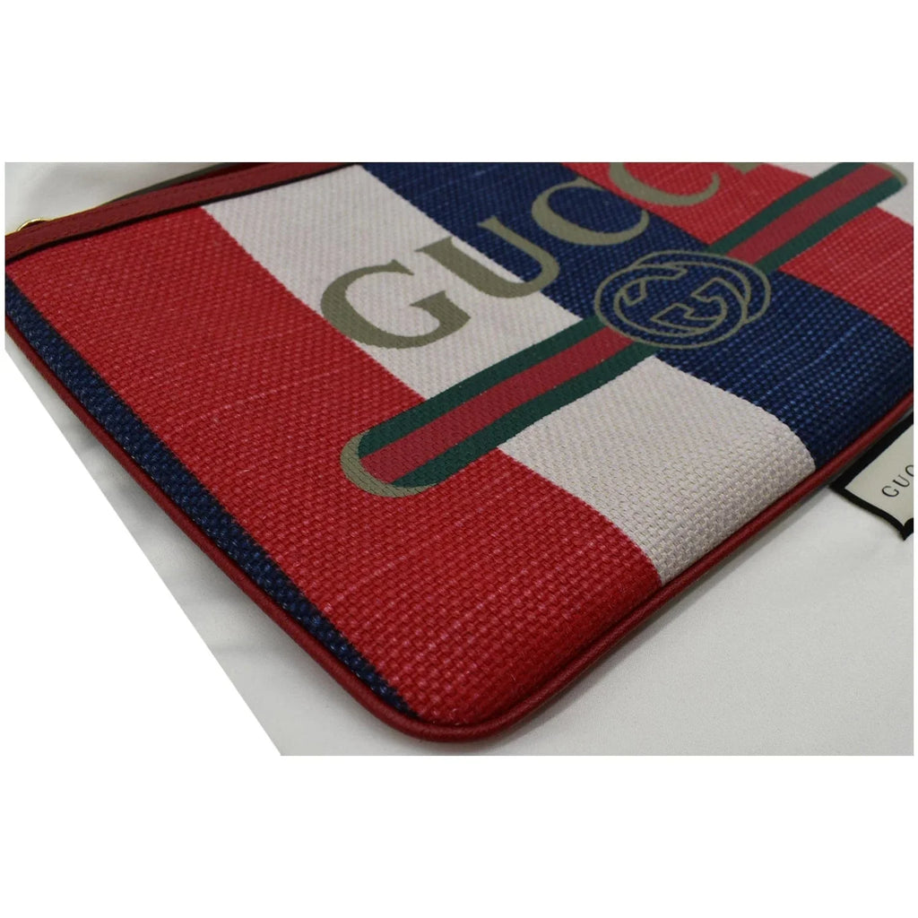 Pre-owned GUCCI Linea Merida Web Stripe Canvas Zip Pouch Multicolor 524788