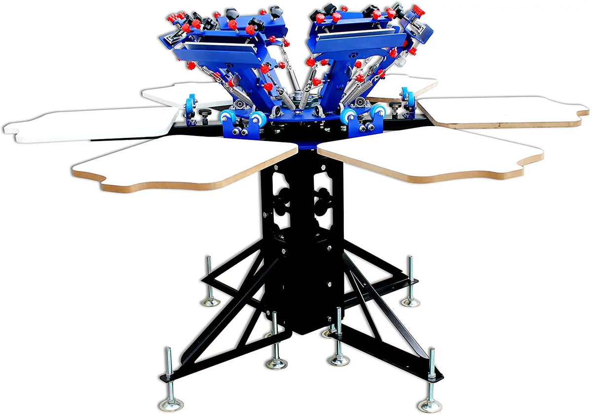INTBUYING Double Rotary Manual 6 Color 6 Station Display Printing Press Machine Printer Micro-Registration Equipment DIY T-Shirt