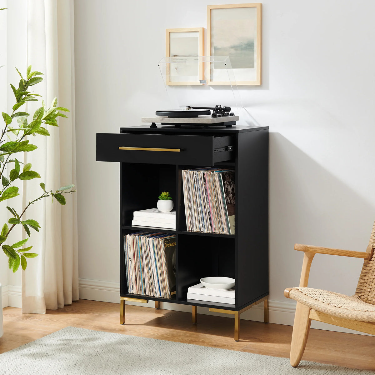 Crosley Furniture Juno Cube Bookcase and Record Player Stand with Storage for Vinyl Records