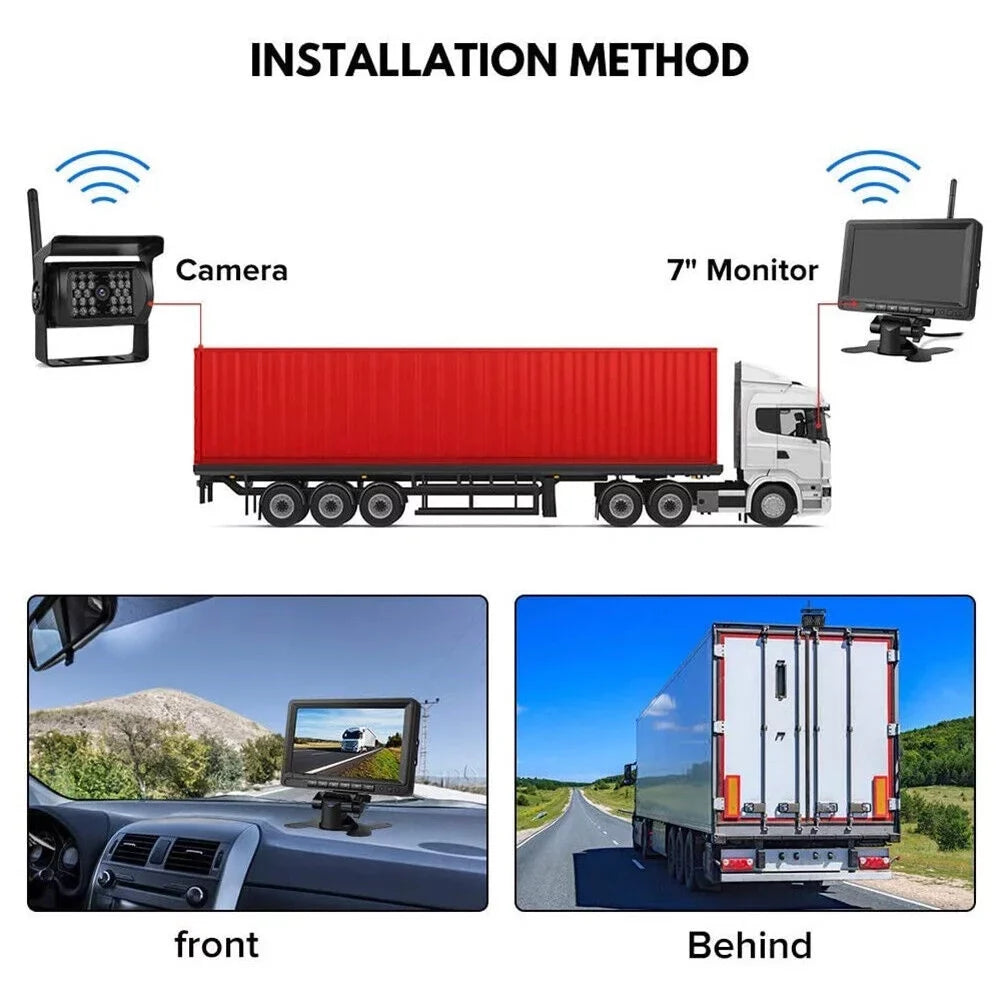 Backup Camera with Monitor Kit, 2pcs Liquid 18 IR LED Night Vision Reverse Camera + 7" Rear View Monitor Vehicle Parking System for RV Bus Trailer Truck