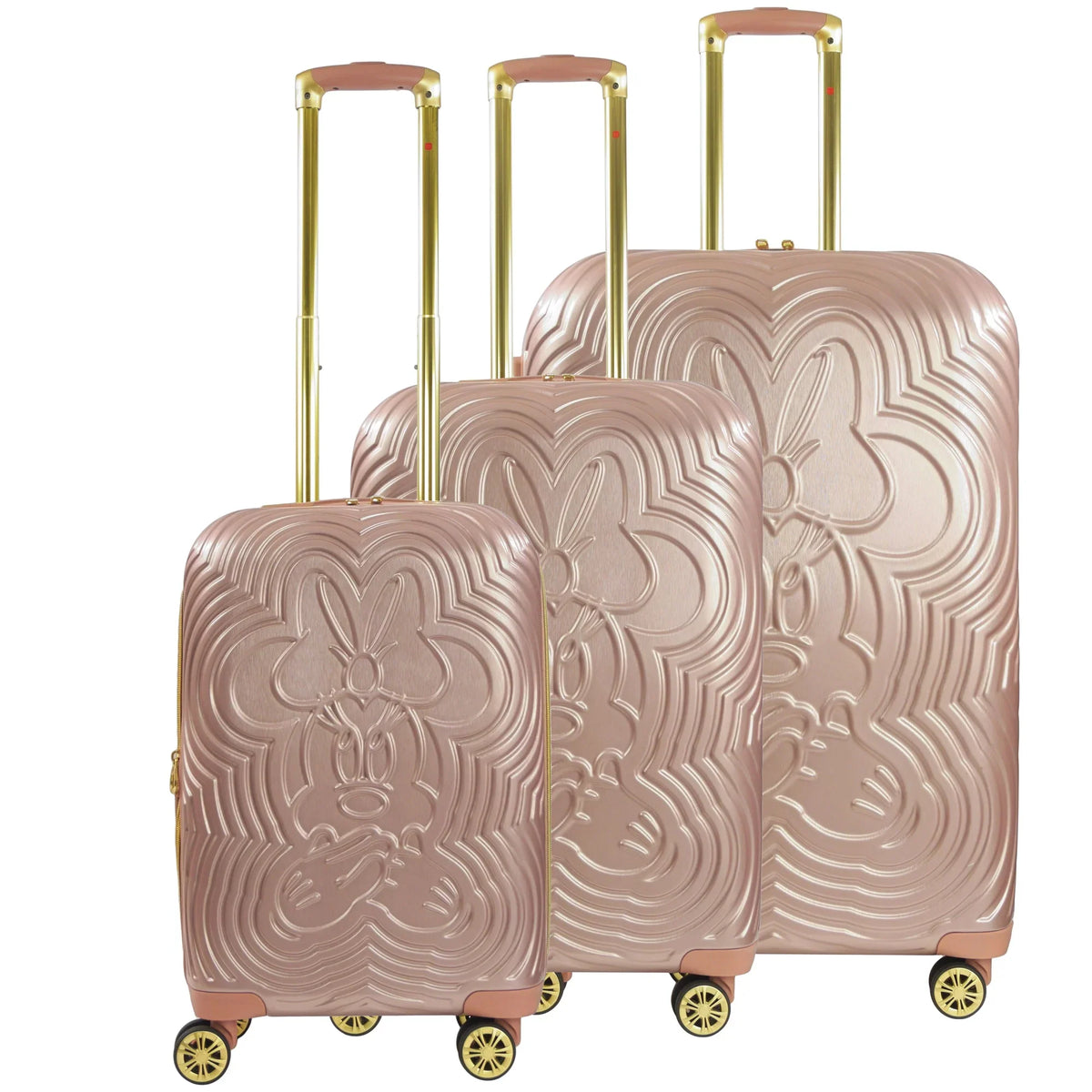 Disney Minnie Mouse 3 Piece Rolling Luggage Set, Molded Hardshell Suitcase with Wheels, 21, 25 and 29 Inch, Rose Gold
