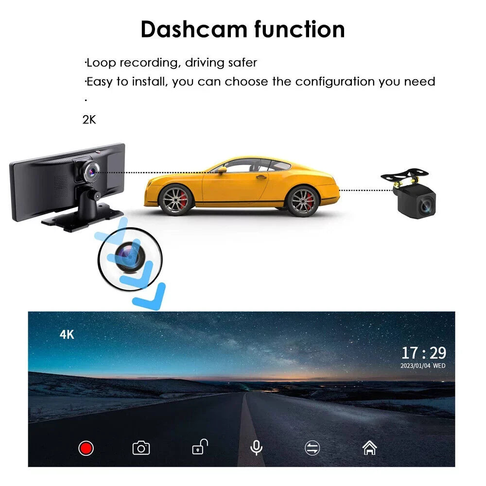Jahy2Tech 2K Wireless 10.26'' Touch Display Dual Channel Wifi Car DVR Dash Camera Android Auto ".