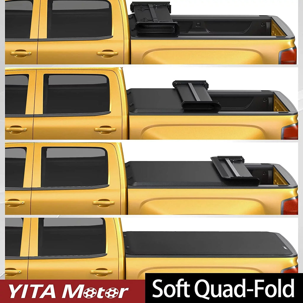 Ledkingdomus 6.5 ft Soft Quad Fold Truck Bed Tonneau Cover for 2004-2015 Nissan Titan Fleetside Bed