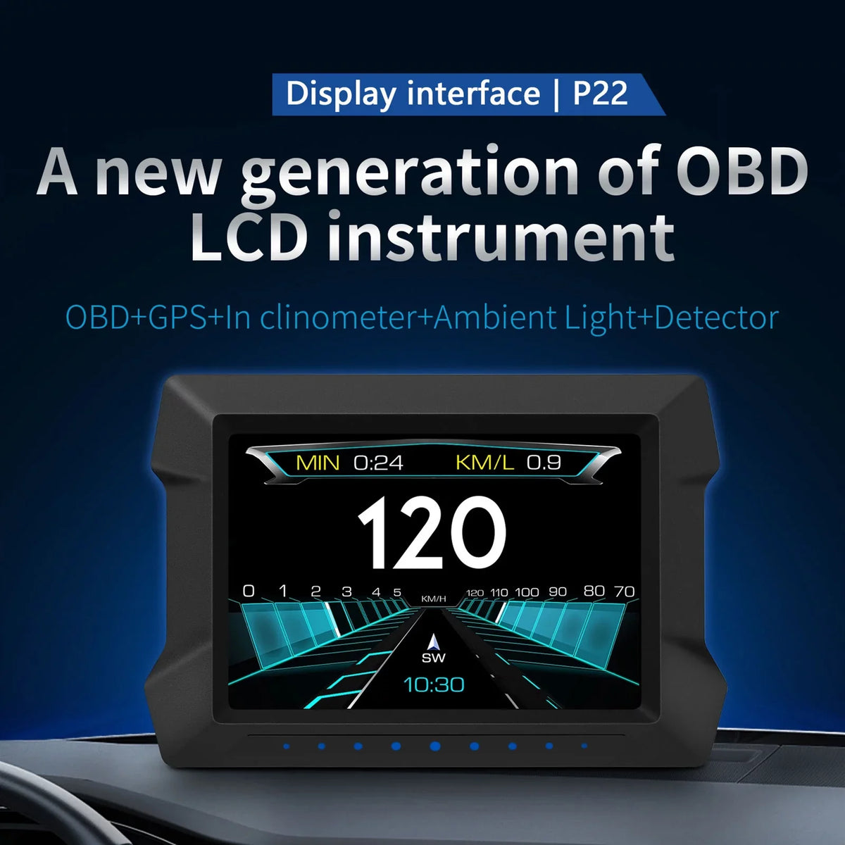 Multi-Functions Trip Computer P22 Universal Car HUD Car Gauge, OBDⅡ Diagnostic and Slope Meter Digital Speedometer Driving Computer Overspeed for All Vehicles
