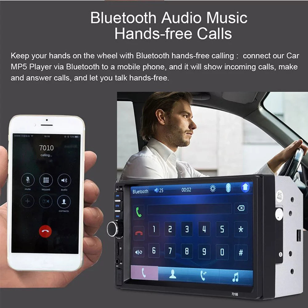 Polarlander Double Din Car Stereo Player Car Audio 7-inch HD Touch Monitor Car Radio Bluetooth with Multimedia SD USB FM AUX MP5/4/3 Mirror Link Function with 4LED Backup Camera