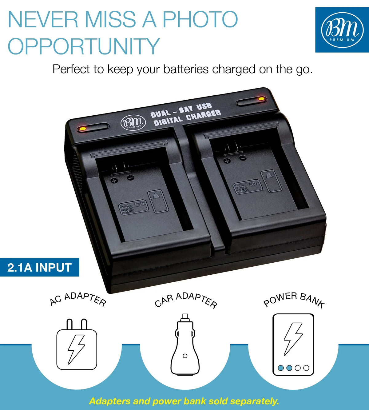 BM 2 NP-FW50 Batteries and Dual Charger for DSC-RX10 II, III, IV Alpha 7 a7 A7 II a7R A7s II a3000 a5000 a6000 A6100 a6300 a6400 a6500 Cameras