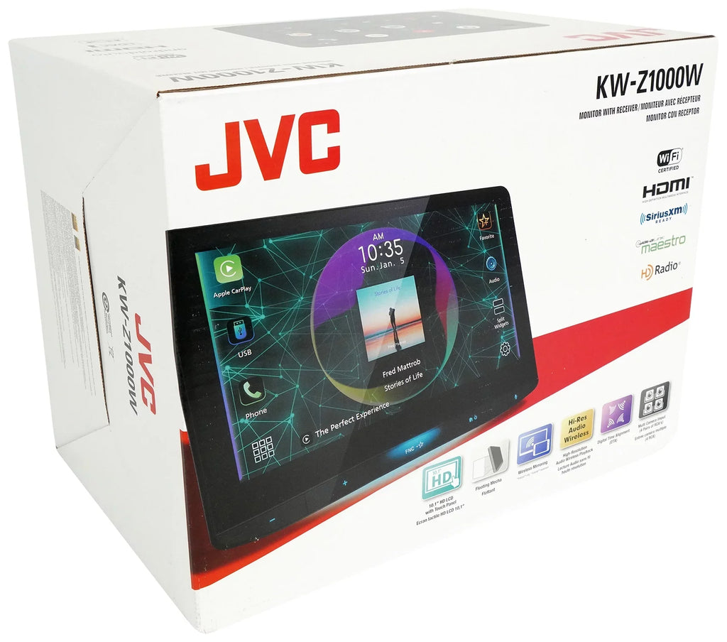 JVC KW-Z1000W 10.1" HD Car Monitor Wireless Carplay Receiver+Dash Cam