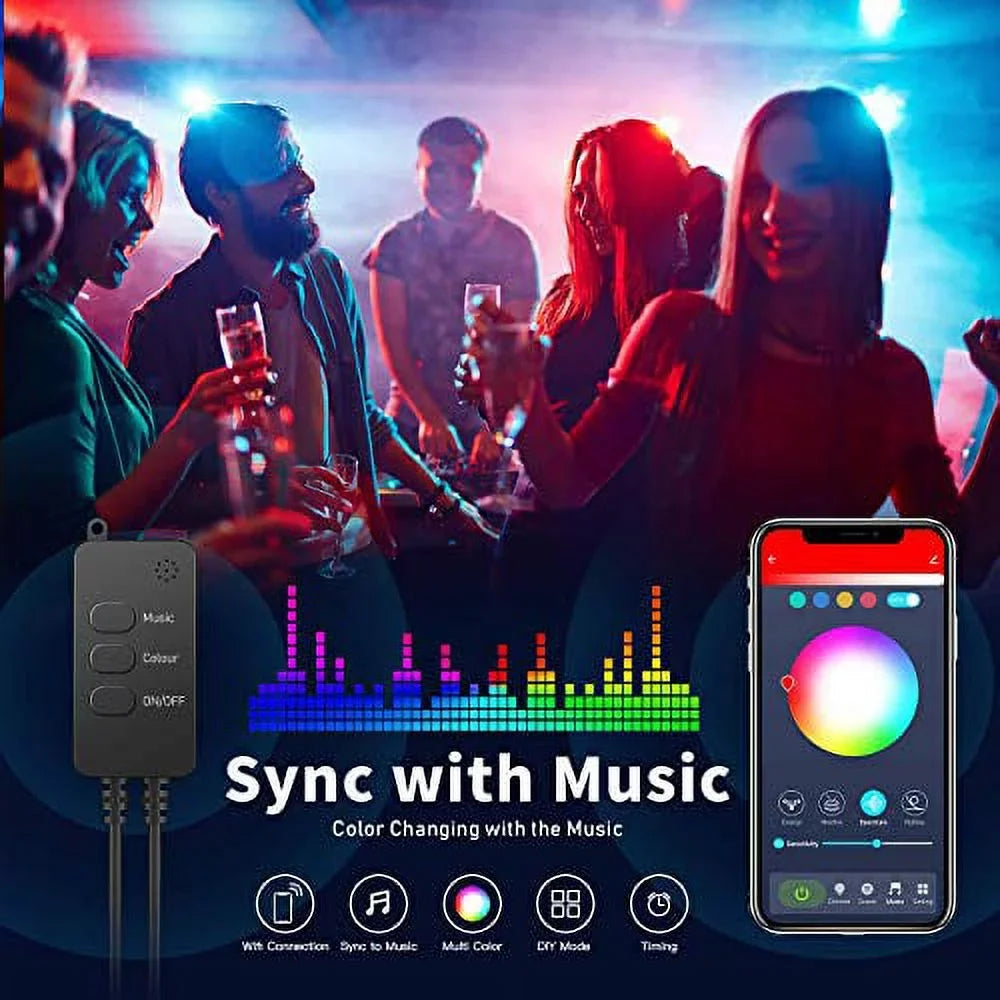 Innonly Outdoor String Lights, Music Sync Color Changing Rainbow Christmas Lights, Compatible with Alexa Google Home and APP Control, Liquid 50LEDs 16.4ft