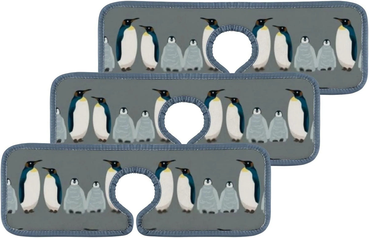 GZHJMY 3PCS Faucet Absorbent Mat, Sea Bird Penguin Washable Sink Splash Guard Drip Catcher, Kitchen Bath Countertop Microfiber Sink Drying Mats for Kitchen