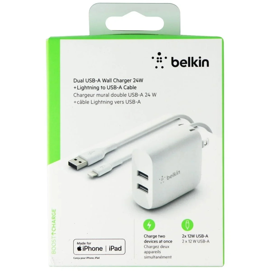 Belkin Dual USB Wall Charger (24W) + 8-Pin Cable for iPhone - White