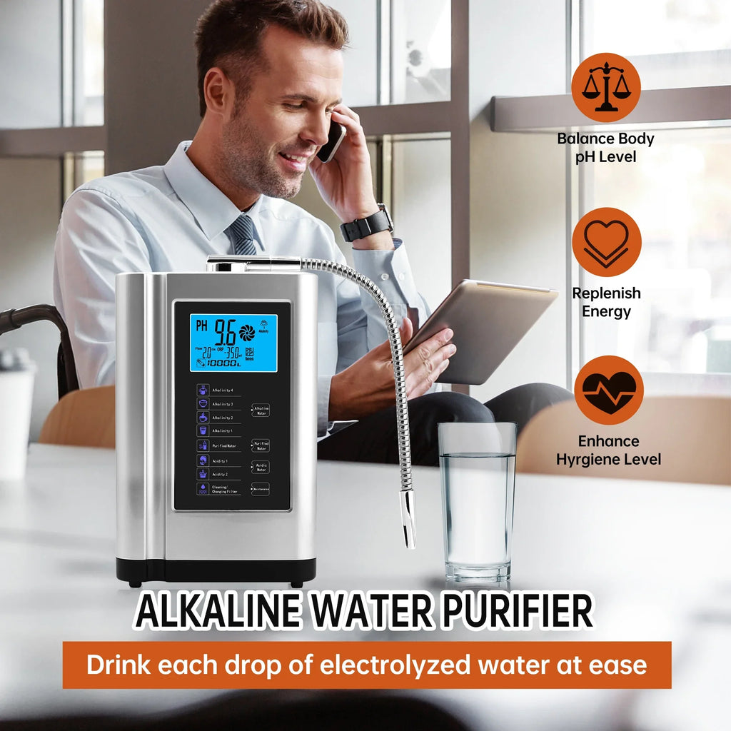 Alka Liquid Ionizer, Liquid Purifier Machine PH 3.5-10.5 Alkaline Acid Liquid Machine,Up to -500mV ORP, 8000 Liters Per Filter,7 Liquid Chipset Voice(Silver)