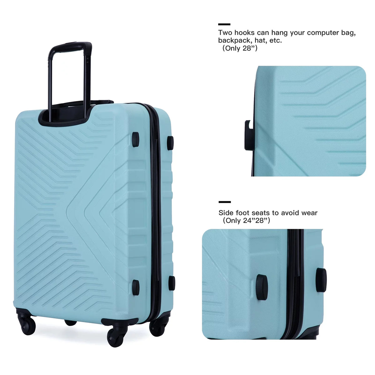 PAPROOS 3 Piece Luggage Sets, Lightweight Suitcase with 360° Spinner Wheels and TSA Lock, Carry on Hardside Suitcase with Two Hooks, Modern Hardshell Luggage Set for Men Women, 20/24/28in, Green