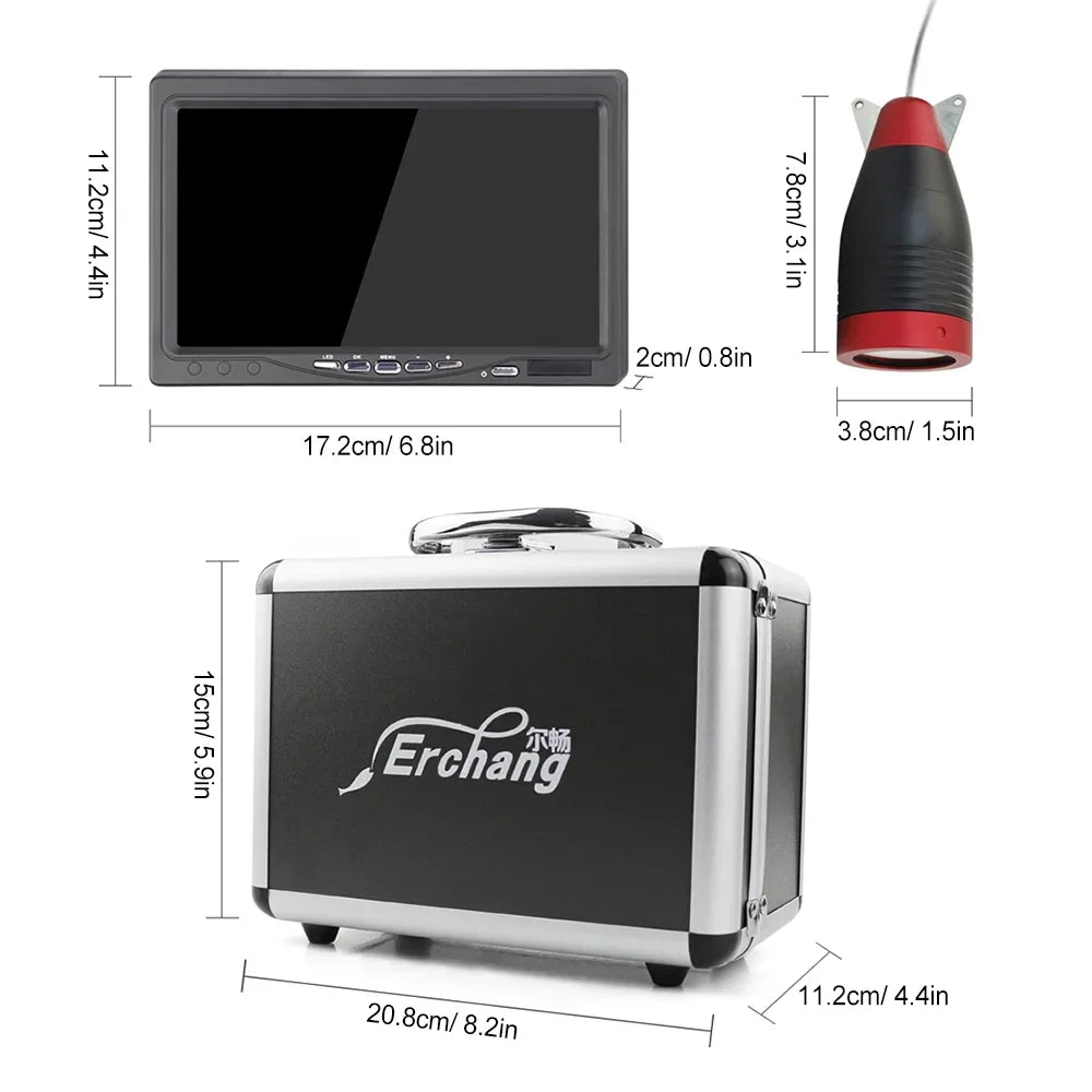 Erchang Fluid Fishing Camera Portable Fish Finder for Boat Kayak Lake Sea Fishing, 7 Inch Display