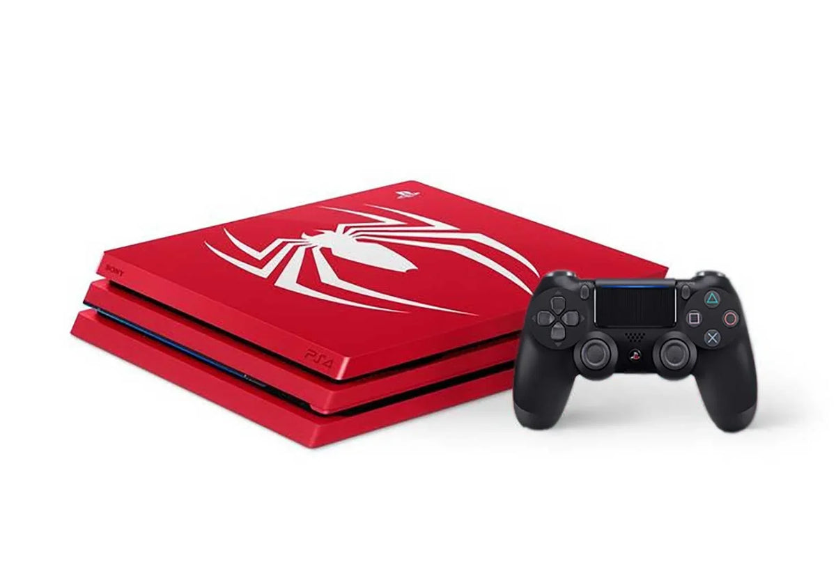 PlayStation 4 Pro 1TB Gaming Console Spider-Man Limited Edition With HDMI Cable + 2 Controller BOLT AXTION Bundle Like New