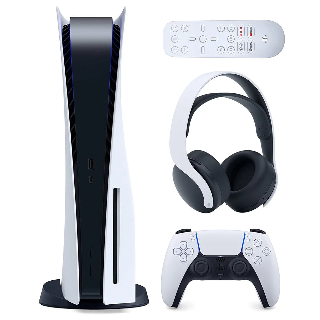 Playstation 5 Disc Version ( PS5 Disc) with Headset, Media Remote and Cleaning Cloth Bundle