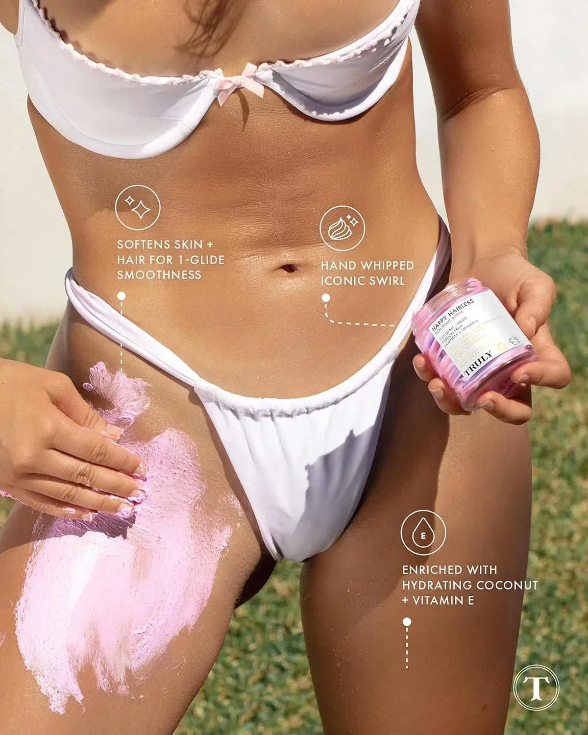 Truly Happy Hairless Shave Butter - Smooth N' Silky Shave Butter for Women With Coconut Shave Cream - Vegan and Cruelty Free Shaving Butter for Women - 1.3 OZ