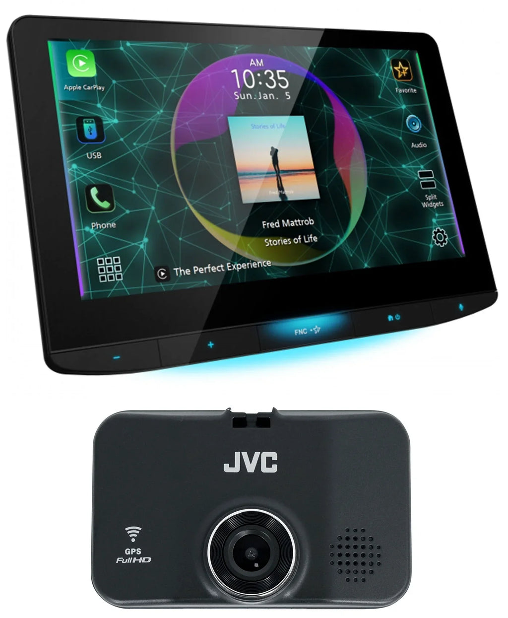 JVC KW-Z1000W 10.1" HD Car Monitor Wireless Carplay Receiver+Dash Cam
