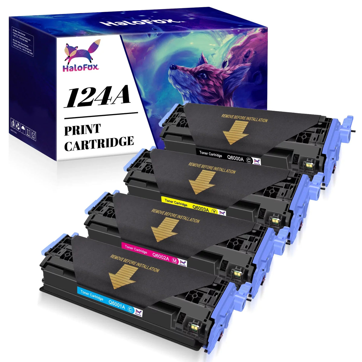 HaloFox Compatible For 4 Pack BCMY Q6000A - Q6003A Toner Lot For Color LaserJet 1600 2600N 2605DN 2605DTN Printer