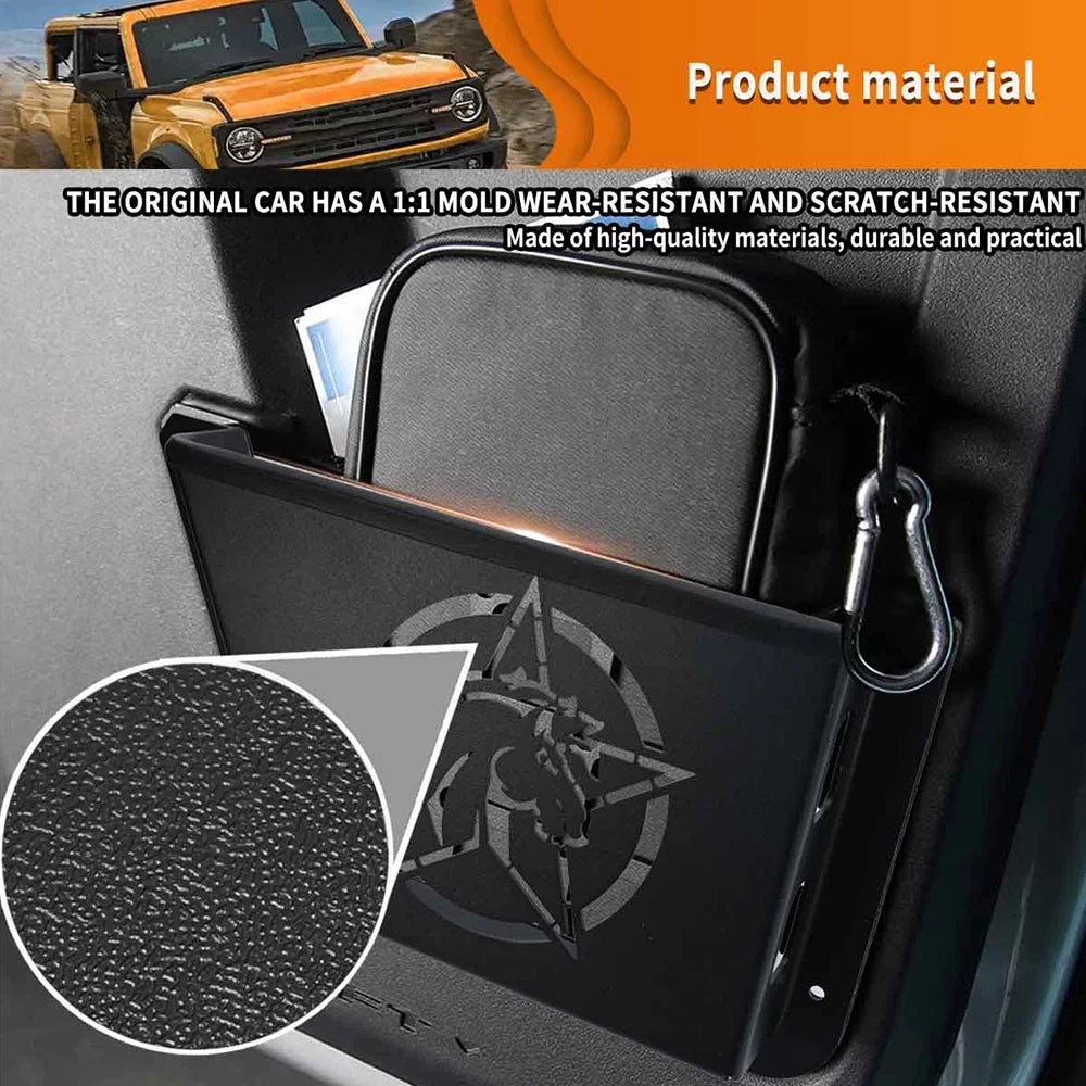 ALLTIMES Rear Door Panel Pocket Organizer Box for Ford for Bronco 2/4 Door 2021+(OFF-ROAD EDITION), Black Metal Fluid Proof Dust Proof Scratch Resistance,1 Pair