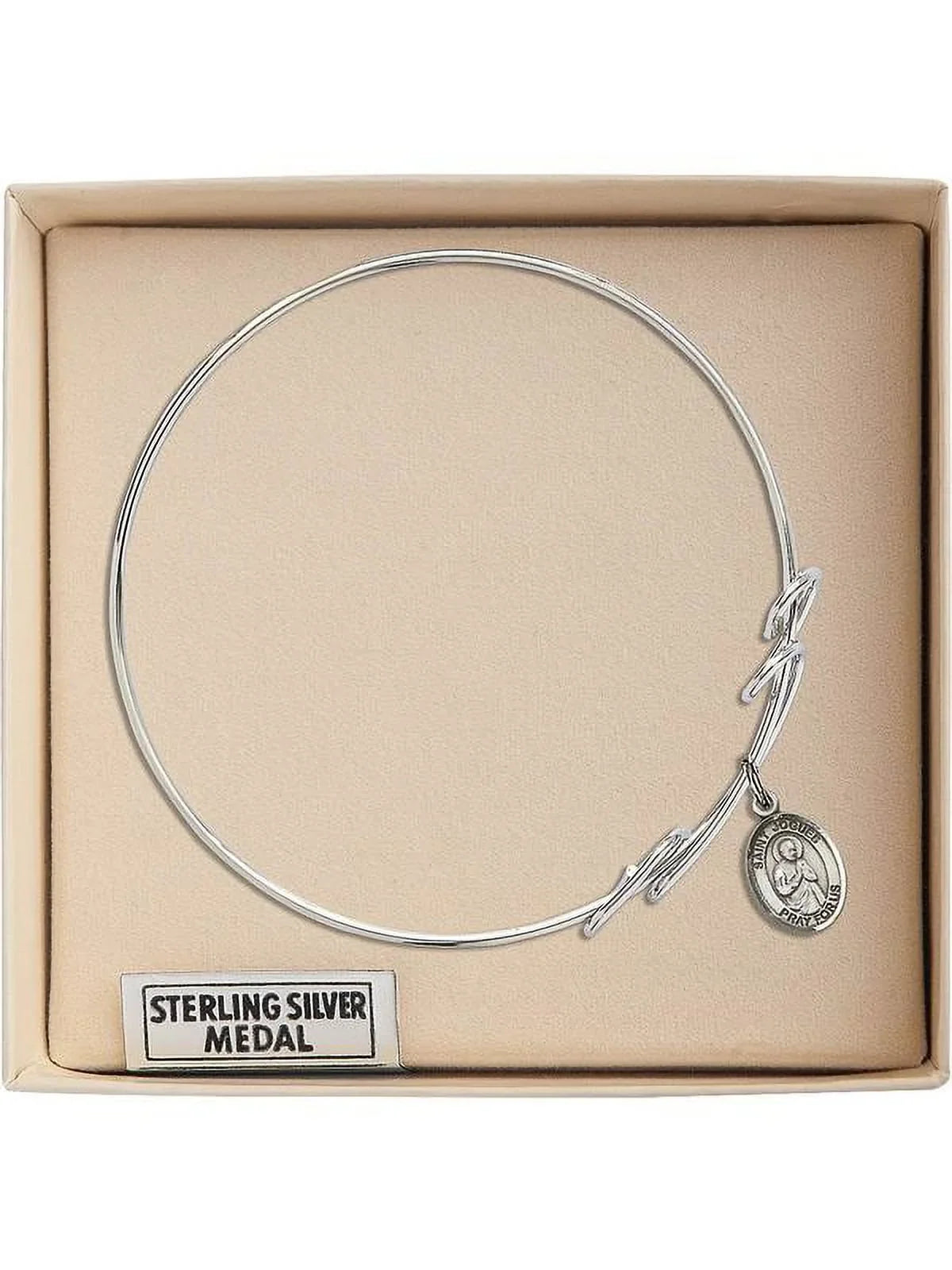 8 inch Round Double Loop Bangle Bracelet w/ St. Isaac Jogues in Sterling Silver