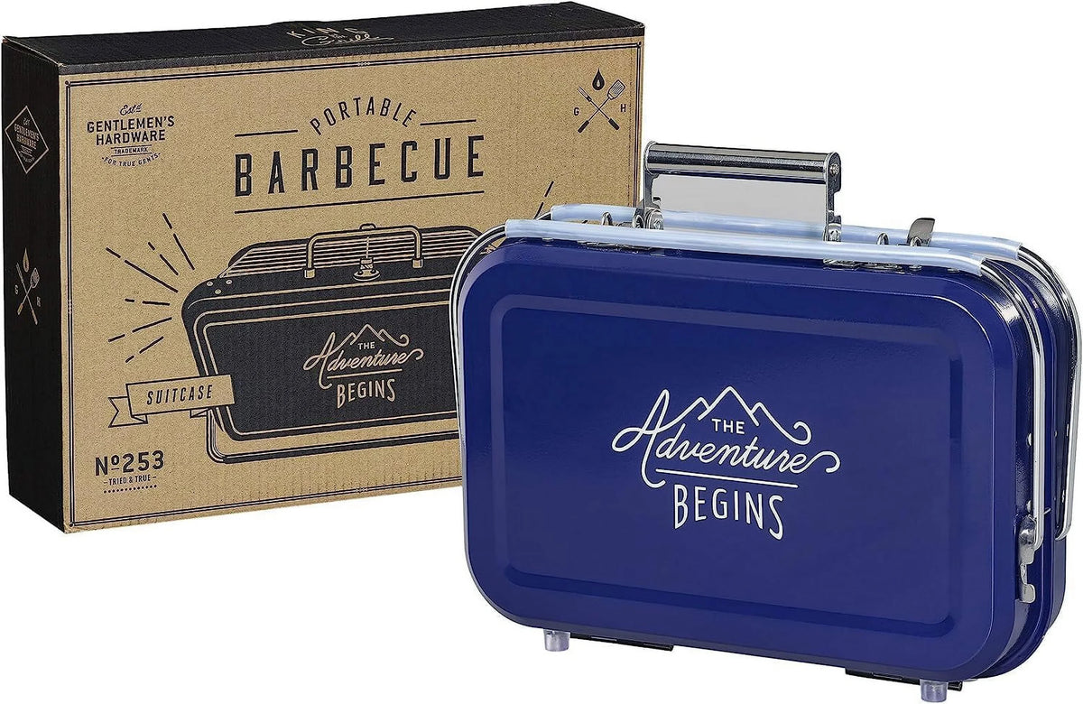 YANPO - Retro Portable Charcoal Barbeque w/ Metal Carrying Case, Lightweight, For Grilling On the Go, Easy to Assemble, Long-lasting Convenient (Blue)