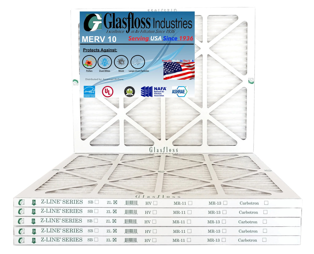 Glasfloss 20x36x1 - MERV 10 -Qty:6 - Furnace Air Filter - Made in USA (Actual Size: 19.5 x 36.5x7/8 inch)