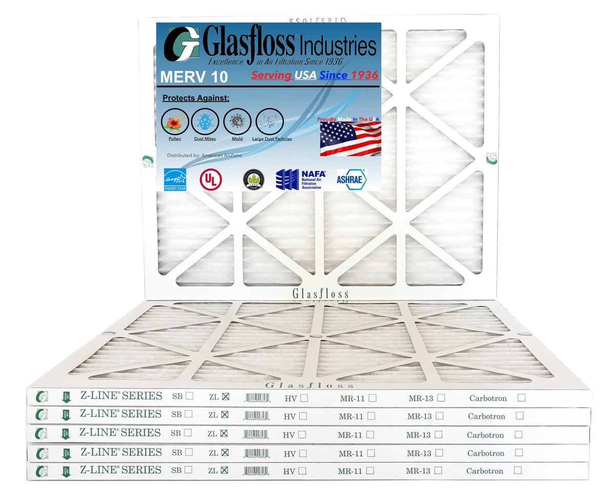 Glasfloss 20x36x1 - MERV 10 -Qty:6 - Furnace Air Filter - Made in USA (Actual Size: 19.5 x 36.5x7/8 inch)