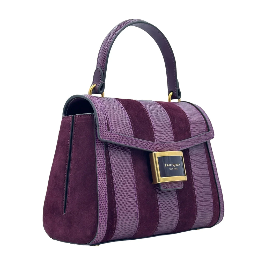 Kate Spade Katy Striped Lizard-embossed Small Top-handle Bag - Burgundy